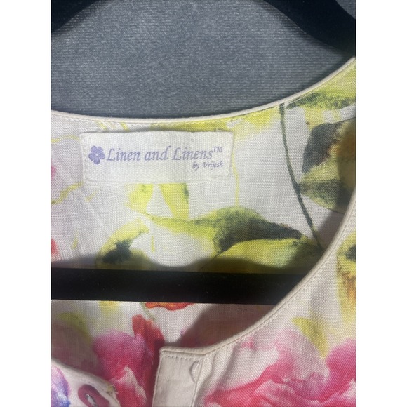 Linen and Linens‎ by Vrijesh Floral A Line Dress Kurta Sz L Lined Pink Yellow - Picture 3 of 10
